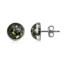 Grüner Bernstein Sterling Silber Runde Ohrstecker
