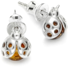 InCollections Damen-Ohrstecker 925/000 Sterlingsilber mit Bernstein, Marienkäfer 0010260068501