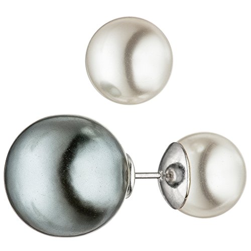 JOBO Ohrstecker 925 Sterling Silber 4 Perlen weiß grau Ohrringe Perlenohrringe