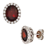 JOBO Ohrstecker 925 Sterling Silber rhodiniert mit Zirkonia 2 Granate rot Ohrringe