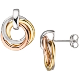 JOBO Ohrstecker 925 Sterling Silber teilvergoldet tricolor dreifarbig Ohrringe