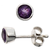 JOG Ein Paar Ohrstecker 925 Sterling Silber rhodiniert 2 Amethyste Ohrringe