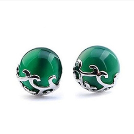 Jade Angel Thai Sterling Silber Rund Grün Achat Ohrstecker Ohrringe
