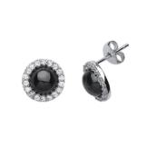 Jewelco London Rhodium Silber schwarzen Stud cz Halo Onyx Ohrringe