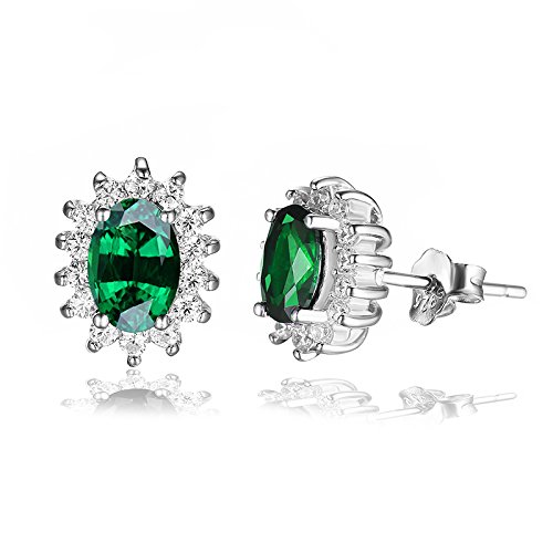 Jewelrypalace 2.5ct Prinzessin Diana Grün Synthetisch Nano Russischen Smaragd Ohrringe Ohrstecker 925 Sterlingsilber Damen Geschenk