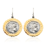 Joyasantiguas – Ohrringe/Ohrstecker Vintage Silber Greek Münzen Vergoldet/Oxid Alexander The Great