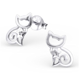 Katy Craig Kleiner Ohrstecker, Motiv: Katze, Sterlingsilber 925, mit Zirkonia-Schmuckstein, 1 Paar
