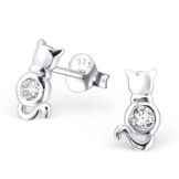 Katy Craig Ohrstecker, Motiv: Katze, klein, Sterlingsilber 925, mit würfelförmigem Zirkonia, 1 Paar