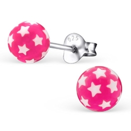 Laimons Damen-Ohrstecker Kugel Ball mit Sternen pink Sterling Silber 925