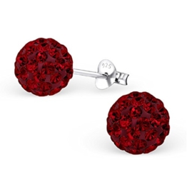 Laimons Damen-Ohrstecker Kugel mit Glitzer rot Sterling Silber 925