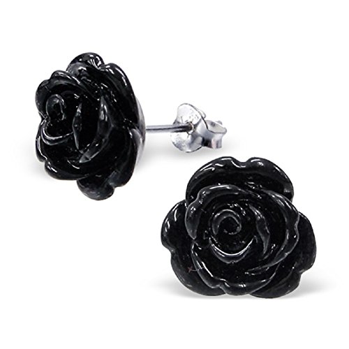 Laimons Damen-Ohrstecker Rose Blume schwarz Sterling Silber 925