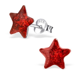 Laimons Damen-Ohrstecker Stern Platte mit glitzer rot silber aus Sterling Silber 925
