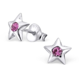 Laimons Damen-Ohrstecker Stern mit glitzer pink Sterling Silber 925