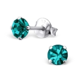 Laimons Damen-Ohrstecker Zirkonia rund gefasst grün türkis Sterling Silber 925