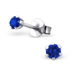 Laimons Damen-Ohrstecker rund Glitzer Königs-blau Sterling Silber 925