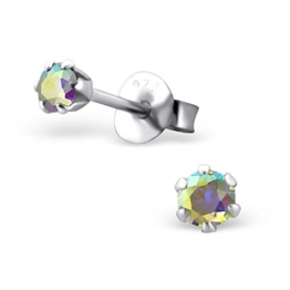 Laimons Damen-Ohrstecker rund Glitzer regenbogen Sterling Silber 925