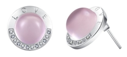 Liebe Gravierte-Ohrstecker – 925 Sterling Silber – Rosenquarz mit Echtheitszertifikat