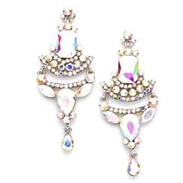 Luxus Statement lange Hochzeit Ohrringe Abendschmuck Kristall Aurora Borealis 7,5cm lang