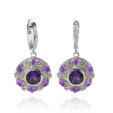 MATERIA 925 Silber Ohrhänger Amethyst Zirkonia – Peridot Damen Ohrringe rund grün lila rhodiniert inkl. Holz Box #SO-180