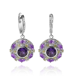 MATERIA 925 Silber Ohrhänger Amethyst Zirkonia – Peridot Damen Ohrringe rund grün lila rhodiniert inkl. Holz Box #SO-180