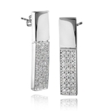 MATERIA 925 Silber Ohrstecker Zirkonia rechteckig – Damen Ohrringe Stecker lang mit 48 Zirkonia Steinen inkl. Holzschmuckbox #SO-155