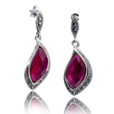 MATERIA 925 Sterling Silber Rubin Ohrhänger lang – Markasit Ohrstecker lang mit synth. Rubin rhodiniert inkl. Holzbox #SO-76