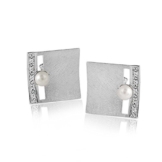 MATERIA Perlen Ohrstecker Silber 925 BEATRICE 15x15mm – Zirkonia Ohrringe quadratisch gebürstet inkl. Box #SO-161