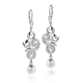 MATERIA Schmuck 925 Silber Ohrhänger Perle lang 16x57mm – Perlenohrringe Brisur Verschluss mit 52 Zirkonia rhodiniert inkl. Box #SO-151