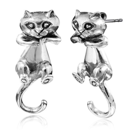 MATERIA Schmuck 925 Silber Ohrstecker Katzen – Damen Ohrringe silber Katze mit beweglichem Körper 10x29mm inkl. Schmuck Box #SO-129