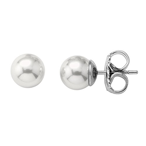 Majorica Damen-Halskette Ohrringe Ohrstecker, rund, 5 mm Perlen, Weiß