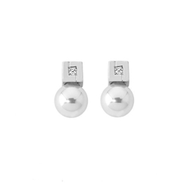 Majorica Kurz-Ohrringe, 8 mm Rund weiße Perlen und Zirkone