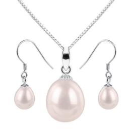 Mianova® Echtes Perlen Süßwasser Zuchtperlen Set – Kette & Ohrringe – 925 Sterling Silber