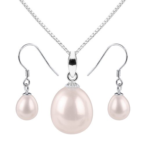 Mianova® Echtes Perlen Süßwasser Zuchtperlen Set – Kette & Ohrringe – 925 Sterling Silber