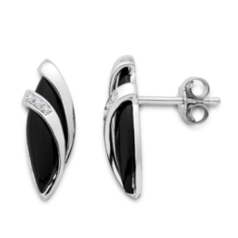 Miore Damen-Ohrstecker 925 Sterling Silber Onyx und Zirkonia