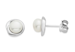 Miore Damen-Ohrstecker 925 Sterling Silber Süßwasserzuchtperlen 925 Silber rhodiniert Perle weiß Rundschliff Süßwasser-Zuchtperle Weiß