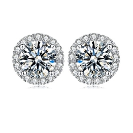 Mit Schmucksteinen besetzte künstlicher Diamant Ohrringe Damen-Ohrstecker Sterling-Silber 925 Micro Pave Halo Ohrringe Disc (8 mm, mit kostenloser Geschenkbox