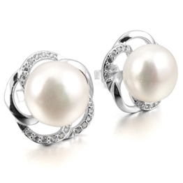 MunkiMix 13mm 925 Sterling Silber Gestüt Stecker Ohrringe Ohrstecker Ohrhänger Süßwasser CZ Zirkon Zirkonia Weiß Hochzeit Wedding Eheringe Charm Charme Elegant