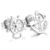 MunkiMix 925 Sterling Silber Gestüt Stecker Ohrringe Ohrstecker Ohrhänger Anker Segeln Nautisch Ruder Rad Einzigartig Polished