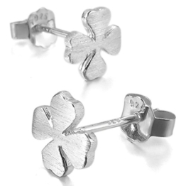 MunkiMix 925 Sterling Silber Gestüt Stecker Ohrringe Ohrstecker Ohrhänger Silber Glücklich Four Blatt Laub Clover Kruzifix Kreuz Retro Elegant Gebürstet