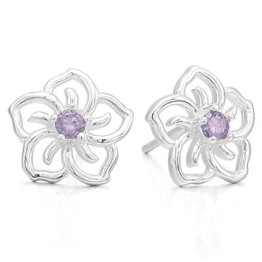 MunkiMix 925 Sterling Silber Ohrringe Ohrstecker Ohrhänger CZ Zirkon Zirkonia Silber Lila Purple Blume Klassiker Elegant