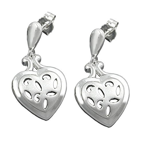 Mya Art 925 Silber Damen Ohrstecker Ohrringe Ohrhänger mit Herz Anhänger und Ornament