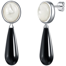 Nahla Jewels Ohrstecker Sterling Silber Perlmutt Onyx zapfenformig weiß/schwarz
