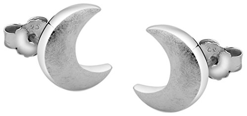Nenalina Silber Damen-Ohrringe Ohrstecker Mond Motiv mit gebürsteten Oberflächen, 324404-390