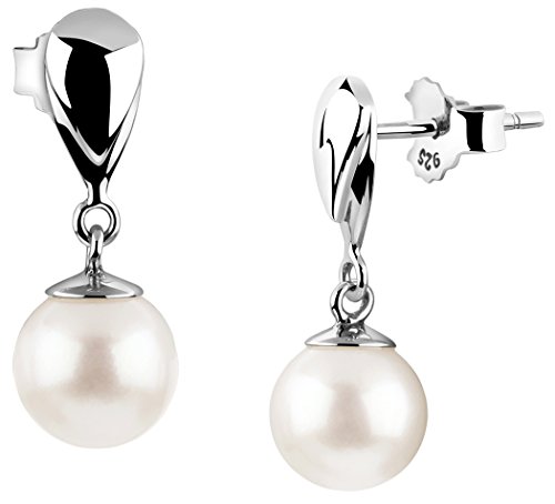 Nenalina Silber Damen-Ohrringe Perlen Ohrstecker mit 8 mm Muschelkern-Perle Oberfläche glänzend , 722159-046
