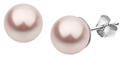 Nenalina Silber Damen-Ohrringe Perlen Ohrstecker mit Swarovski Elementen 10 mm rosa Perlen, 842402-192