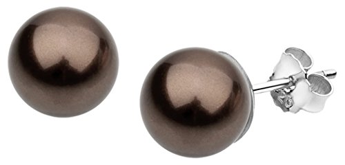 Nenalina Silber Damen-Ohrringe Perlen Ohrstecker mit Swarovski Elementen 8 mm braune Perlen, 842401-196