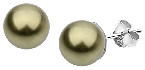 Nenalina Silber Damen-Ohrringe Perlen Ohrstecker mit Swarovski Elementen 8 mm grüne Perlen, 842401-194