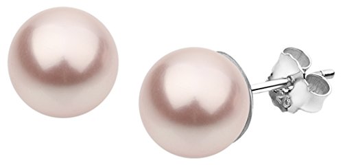 Nenalina Silber Damen-Ohrringe Perlen Ohrstecker mit Swarovski Elementen 8 mm rosa Perlen, 842401-192