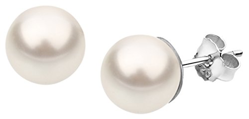 Nenalina Silber Damen-Ohrringe Perlen Ohrstecker mit Swarovski Elementen 8 mm weiße Perlen, 842401-190