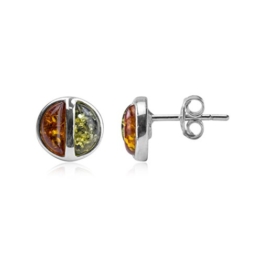 Noda Damen-Ohrstecker Kreis mehrfarbige Bernsteine und Silber 925